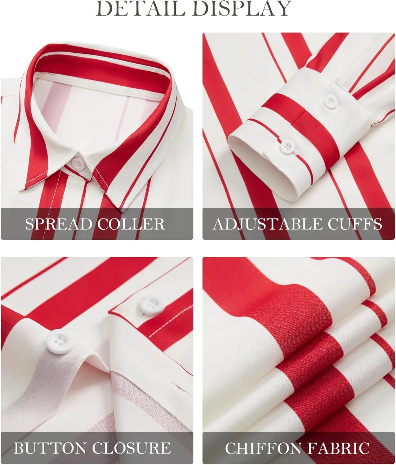 Womens Button Down Shirts Dress Shirt Dressy Casual Striped Blouse Long Sleeve Work Office Business Chiffon Top