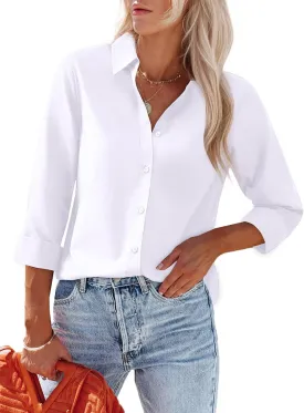 Women's Button Down Shirts Fitted Dress Shirts Collared Long Sleeve Wrinkle Free Blouse Formal Office Work Tunic Tops