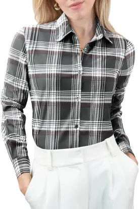 Women's Button Down Shirts Plaid Long Sleeve Dress Shirt Collared Fitted Blouses Wrinkle Free Casual Office Work Tops