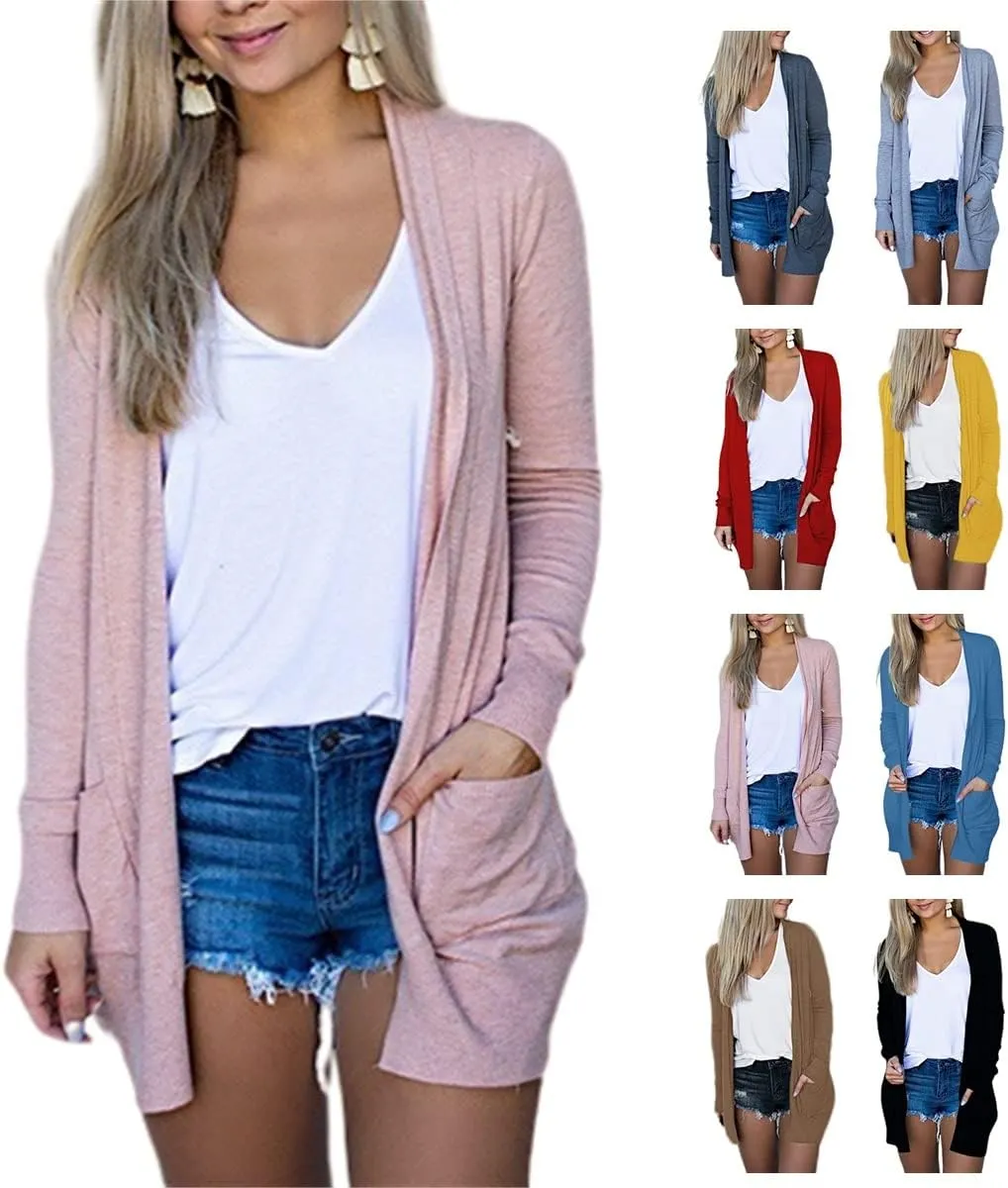 Womens Cardigans Lightweight Long Sleeve Open Front Casual Knit Sweaters Coat Casual Beach Kimonos Outfit Soft Outwear