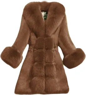 Women's Faux Fox Fur Coat Thicken Warm Fur Jacket Winter Classy Elegant Outerwear Coat Solid Slim Fit A-Line Overcoat