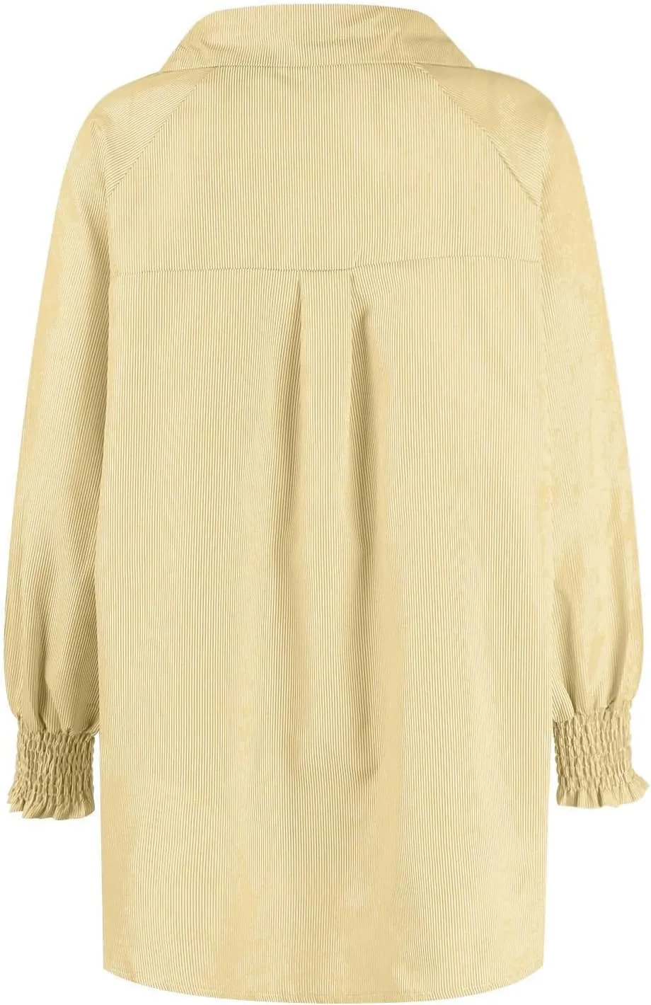 Womens Smocked Cuffed Striped Boyfriend Shirt Casual Collar Puff Sleeve Oversized Button Down Blouse Tops with Pocket Shirred