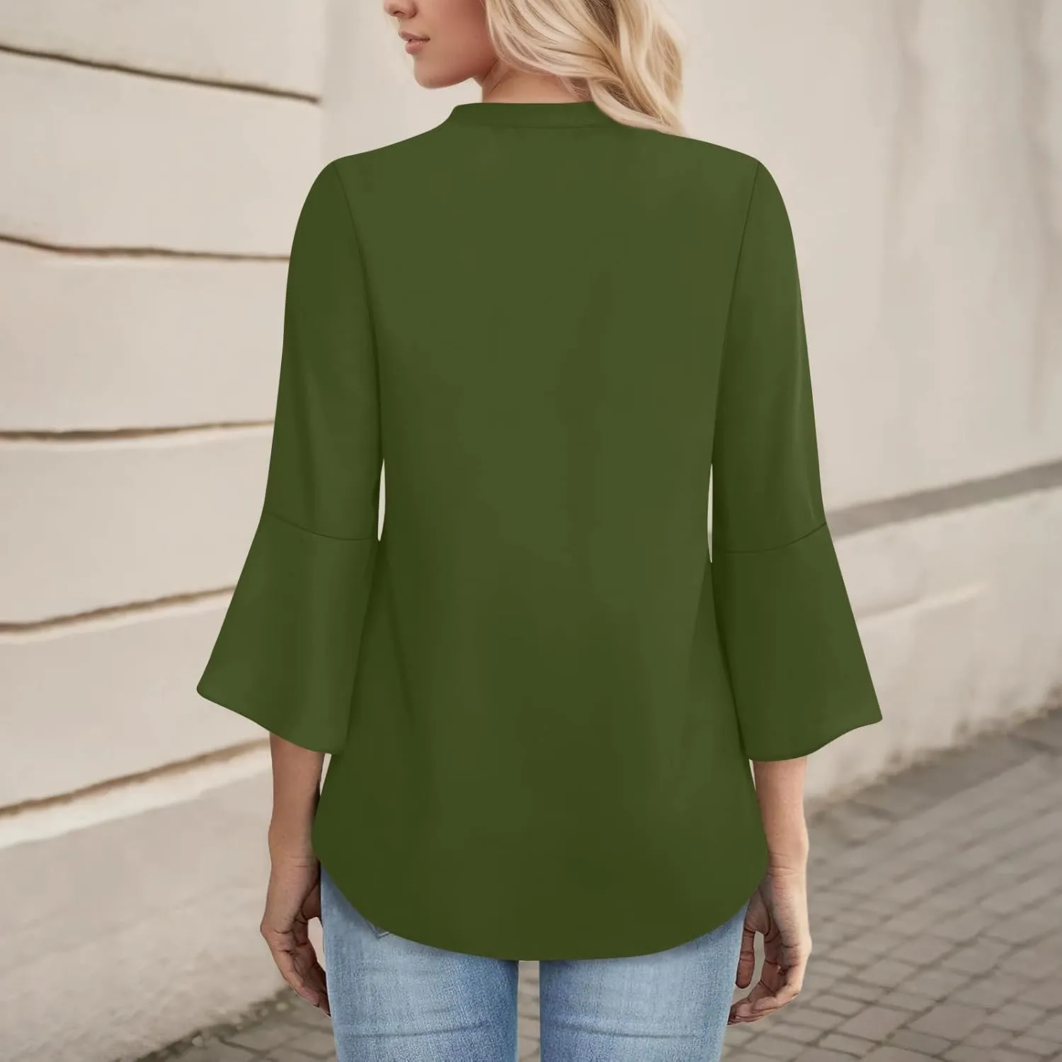 Womens Tops Dressy Casual V Neck 3/4 Length Sleeve Oversized Tshirts Tops Trendy Henley Neck Business Tunics or Tops