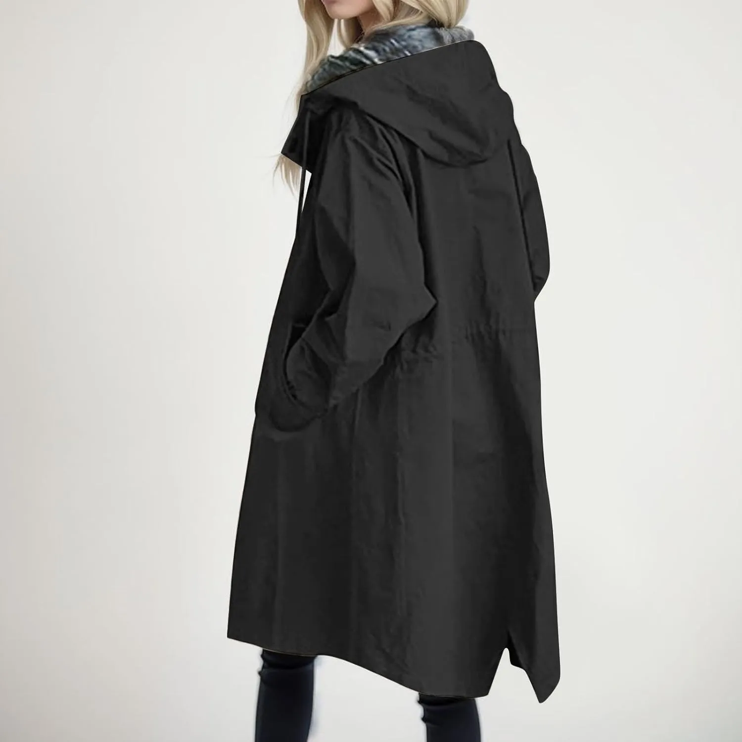 Women's Trench Jackets Single Breasted Hooded Oversized Coats Long Sleeve Elegant Comfortable 2024 Winter Windbreaker