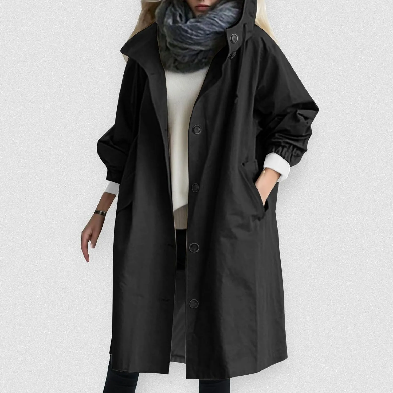 Women's Trench Jackets Single Breasted Hooded Oversized Coats Long Sleeve Elegant Comfortable 2024 Winter Windbreaker