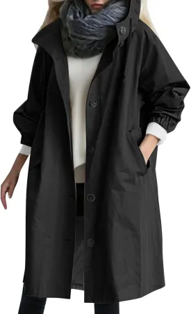 Women's Trench Jackets Single Breasted Hooded Oversized Coats Long Sleeve Elegant Comfortable 2024 Winter Windbreaker