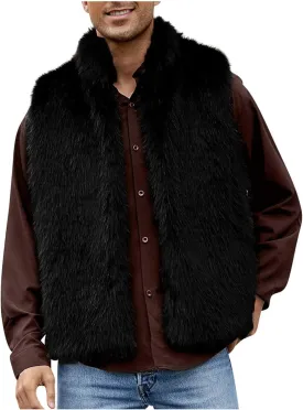 yardsong Faux Fur Vest Men Luxury Faux Fur Hoodie Gilet Coats Fashion Open Front Lapel Collar Fluffy Sleeveless Jackets