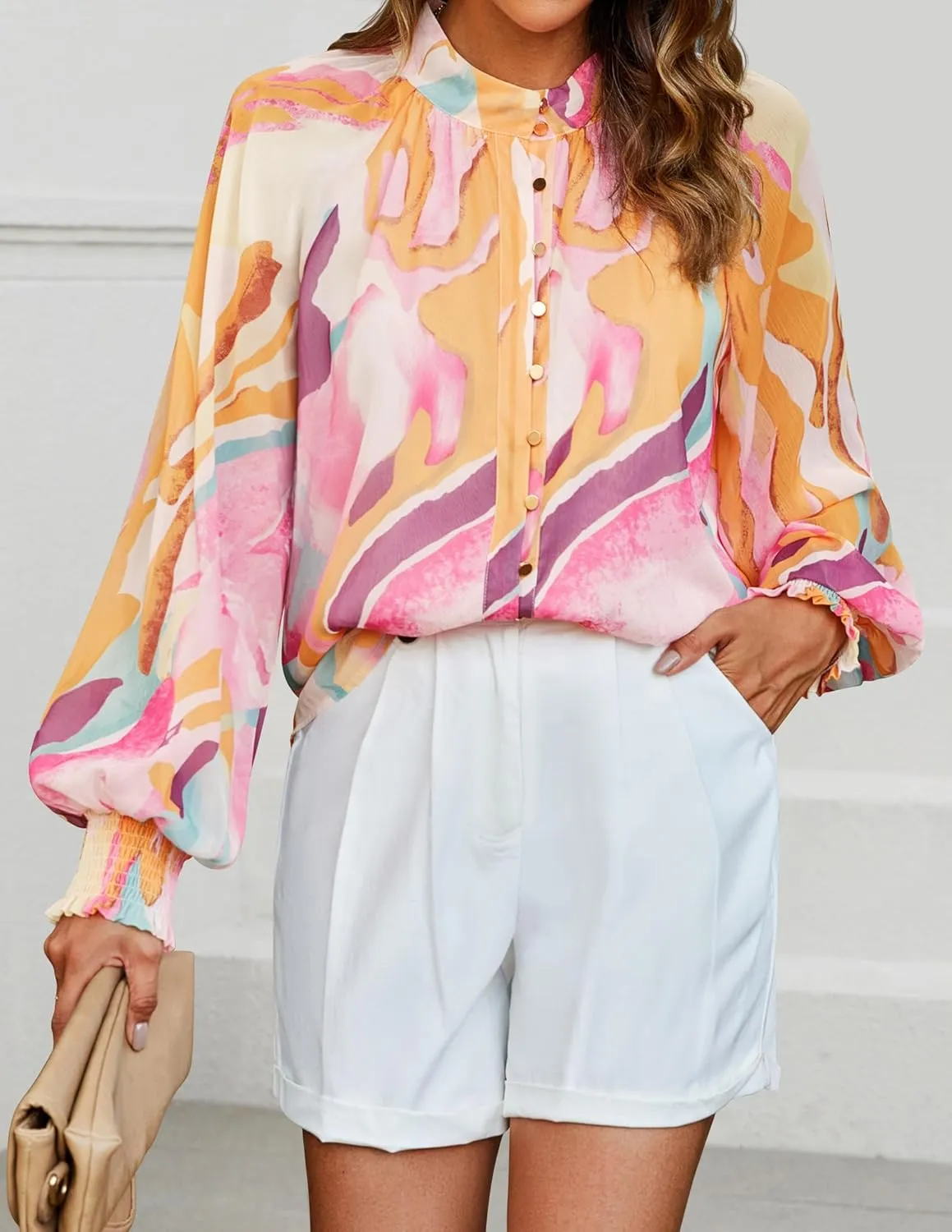 ZESICA Women's Floral Print Blouse 2024 Long Sleeve Button Down Casual Fall Boho Oversized Tops Shirts